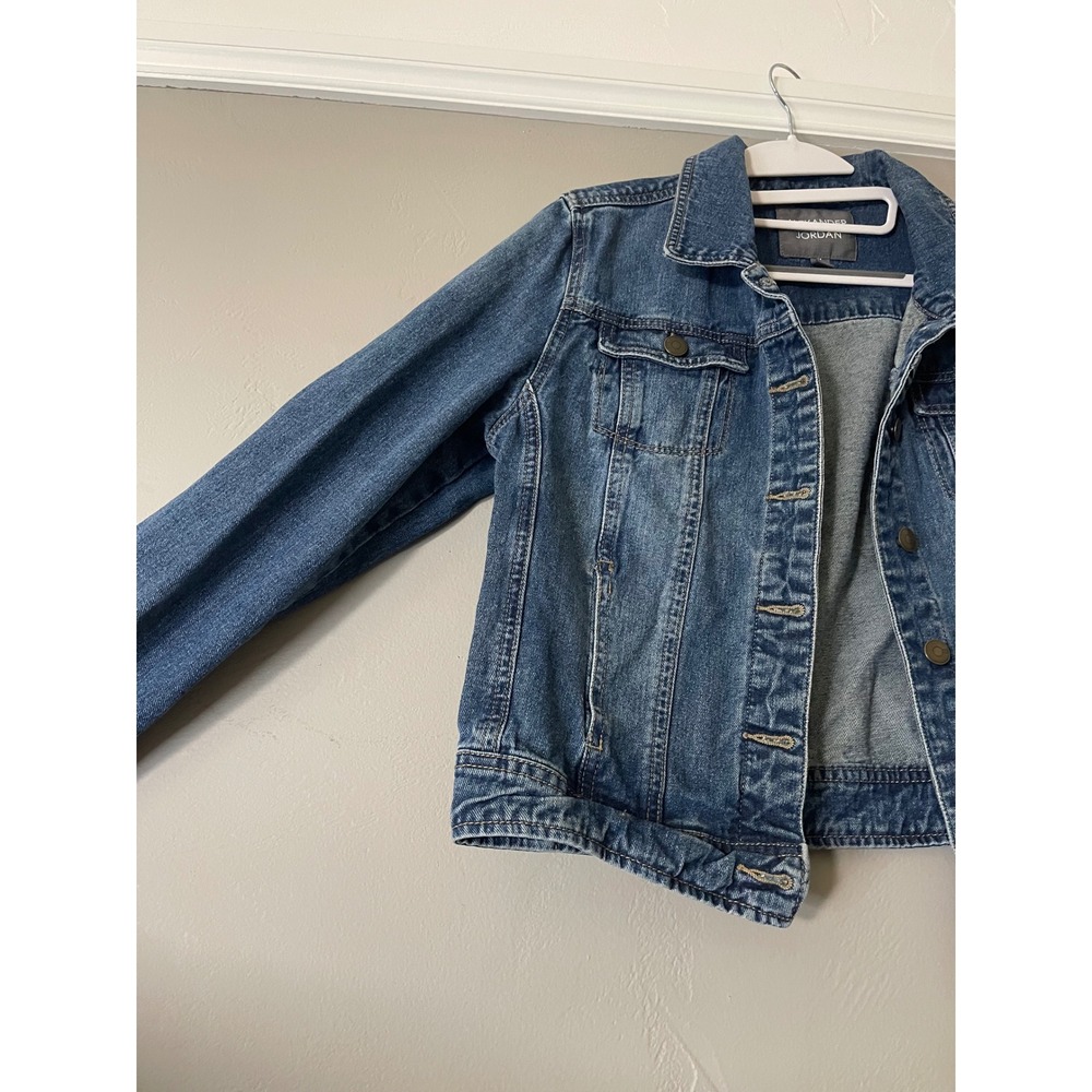 Alexander Jordan Womens Medium Wash Denim Trucker Jacket Size M Blue Cropped - Picture 9 of 9